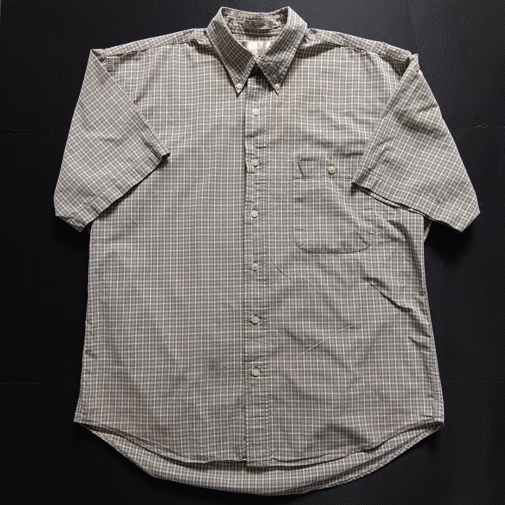 Bill Blass Mens Shirt Size MED Short Sleeve Button Down Green/Tan Plaid